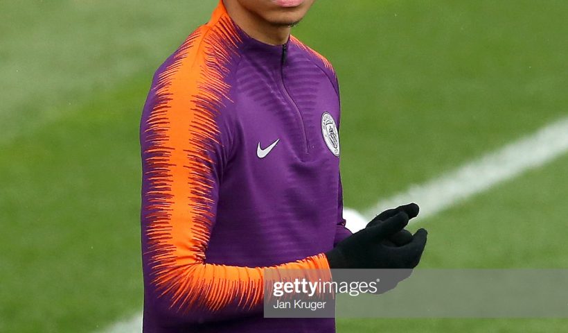 Leroy Sane of Manchester City looks on during the Manchester City training session