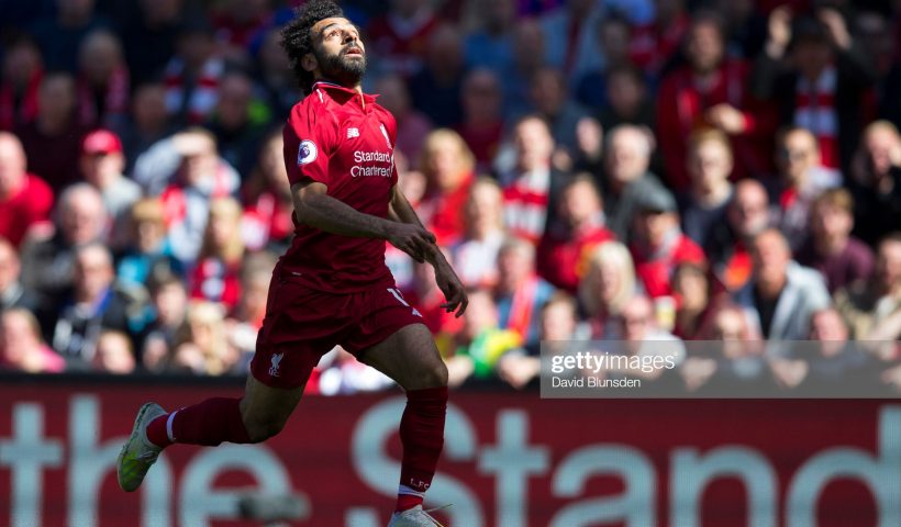 Mohamed Salah of Liverpool races after a long pass