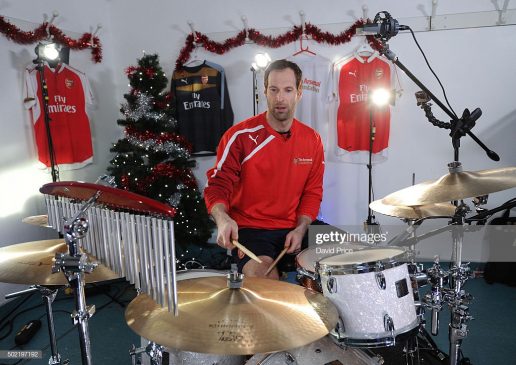 Petr Cech of Arsenal drums