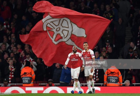 Pierre-Emerick Aubameyang with Alexandre Lacazette, Arsenal