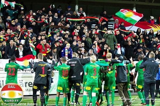 Dalkurd FF players celebreate with fans