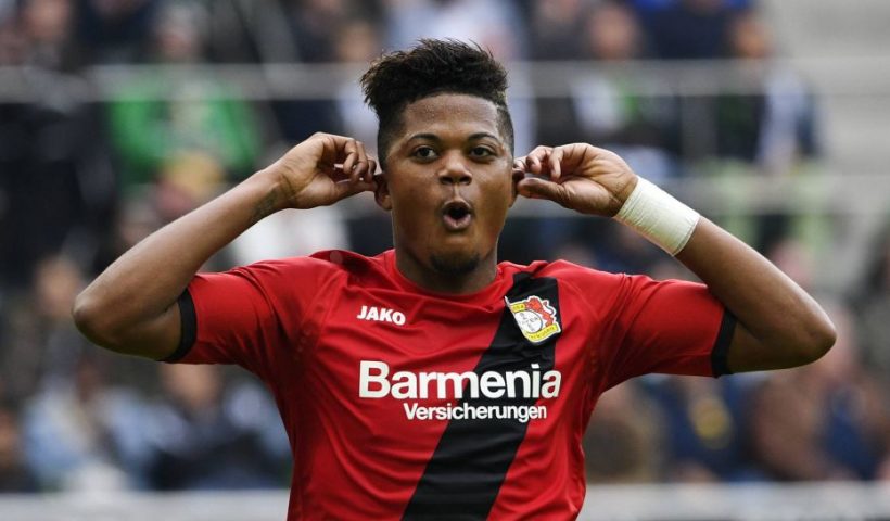 Leon Bailey celebrates goal in Bayer Leverkusen